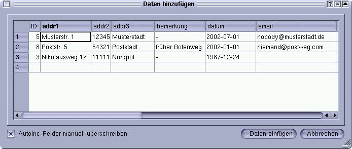 Eingabe neuer Daten